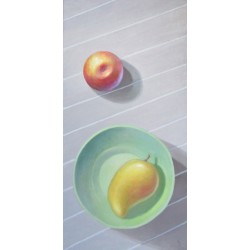 Original Painting Apple and Mango in Green Bowl by Adele Derkowski