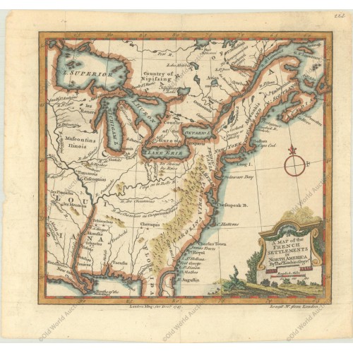 Certified Original 1747 Map of French Settlements in North America