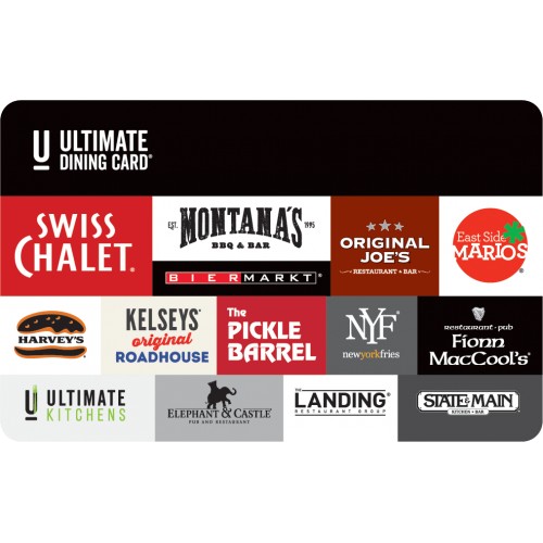 $50.00 Ultimate Dining Card - Can be used at Swiss Chalet, Kelsey's, Montana's, Harvey's, Super Mario's, Etc.